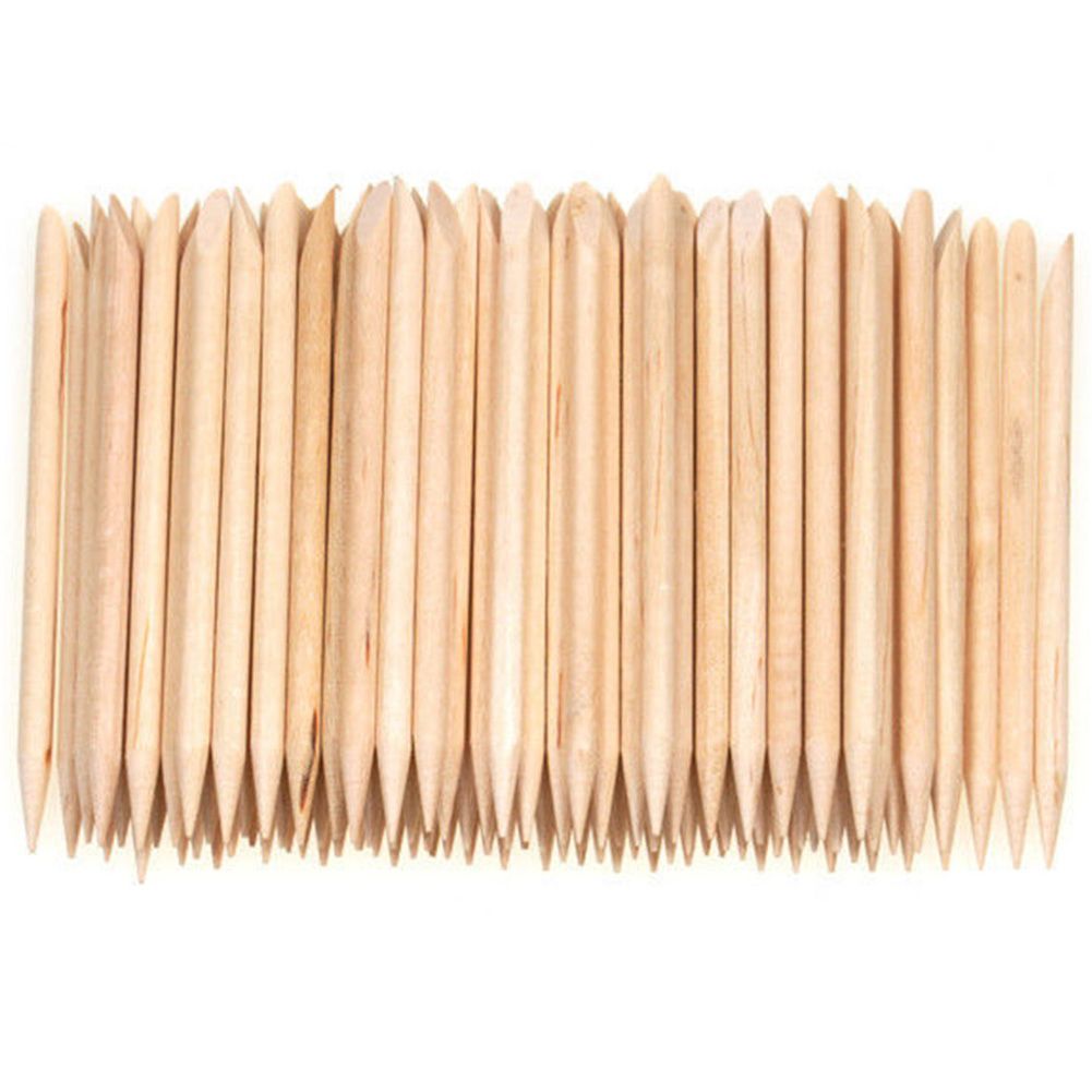 100 Pcs Nail Art Cuticle Pusher Remover Orange Wood Stick-