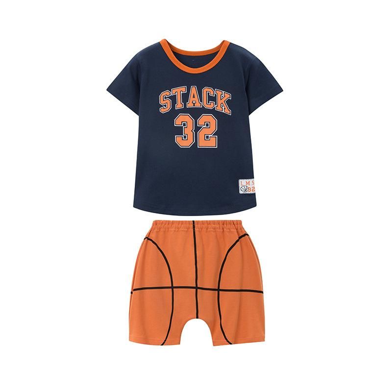 Male Female Kids' Clothes Summer Sports Suit Cotton Thin Shorts Two-Piece Baby Clothes 90-