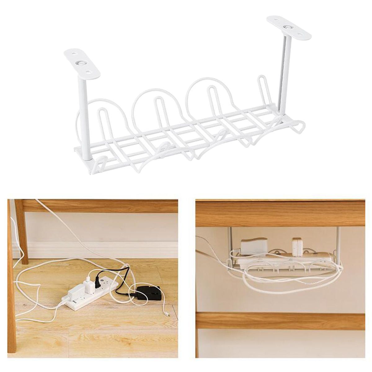 Under Desk Cable Management Tray Wire Holder Shelf  White