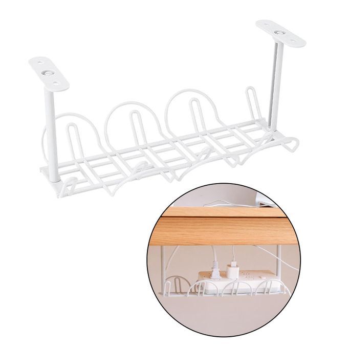 Under Desk Cable Management Tray Power Strip Organizer, Easy White