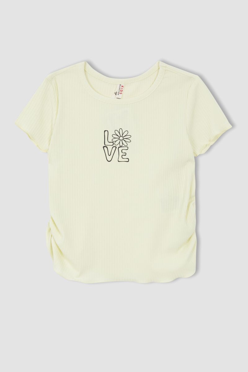 Girl Cropped Fit Knitted Short Sleeve Body - Yellow