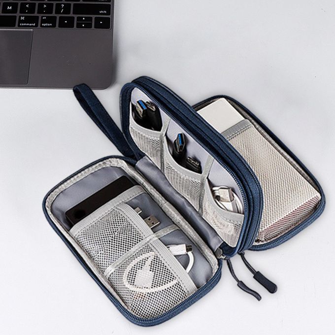 Travel Cable Organizer Bag Double Layer Carry Bag Storage Cases Blue