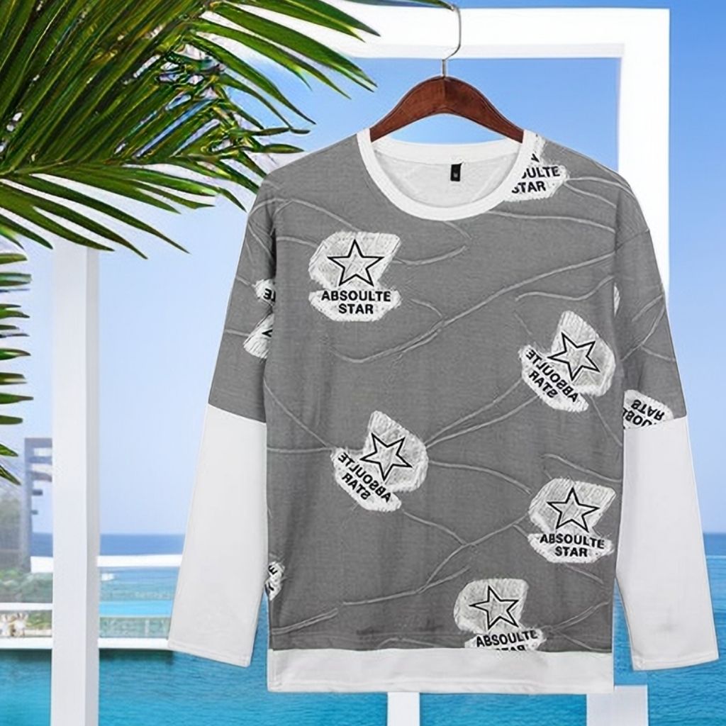 Mens Casual Cotton Autumn Loose Long Sleeve Shirts Sportwear Sweatshirt-Grey