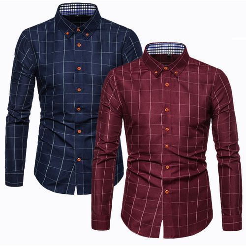 2-in-1 Men's Long Sleeve Shirts-Red/Blue
