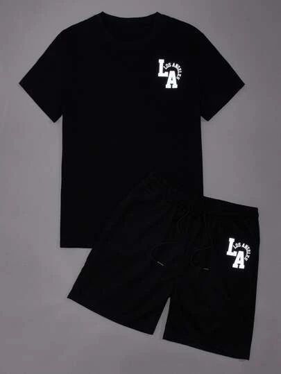 Reflective Letter Graphic T-Shirt & Short - Black
