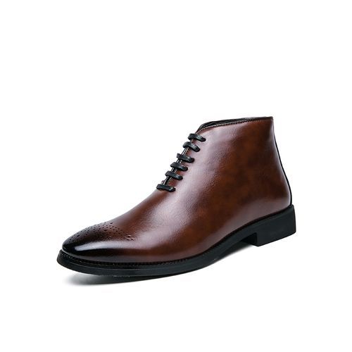 38-48 Men Brogue Boots Pointed Leather Dress Slip-on Ankle Martin Chelsea Boots