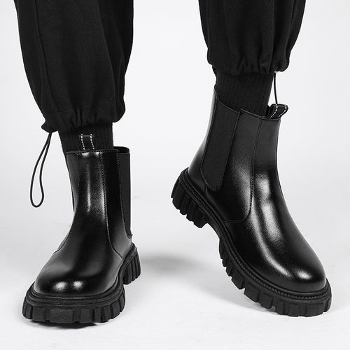 Ultra-Cool Chelsea Boots Men Shoes Black Luxury Fashion Ankle Boots British Style Elegant Leather Chelsea Boots Male Slip On Thick Bottom Platform Shoes Handmade Business Casual Winter Shoes