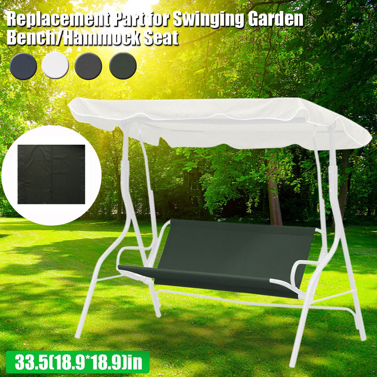 Garden Swing Chair Seat Replacement Canopy Spare Cover 85x48x48cm Waterproof Polyester Cushion Patio Outdoor Sunshade Dark Grey