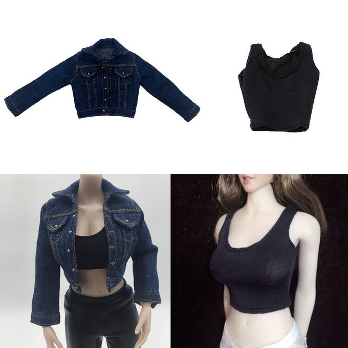 16 Scale Woman Jean Jacket Crop Top For 12inch Action Phicen Kumik