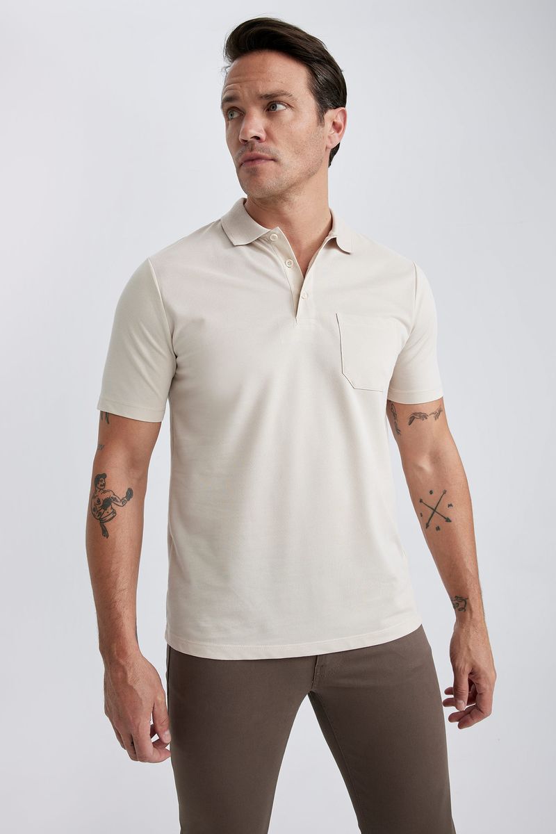 Man Regular Fit Knitted Polo T-Shirt - Beige