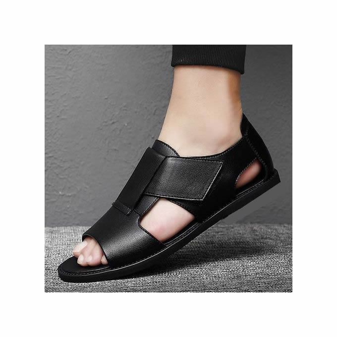 Men Sandals Soft Flat Male Casual Roman Sandals - Black