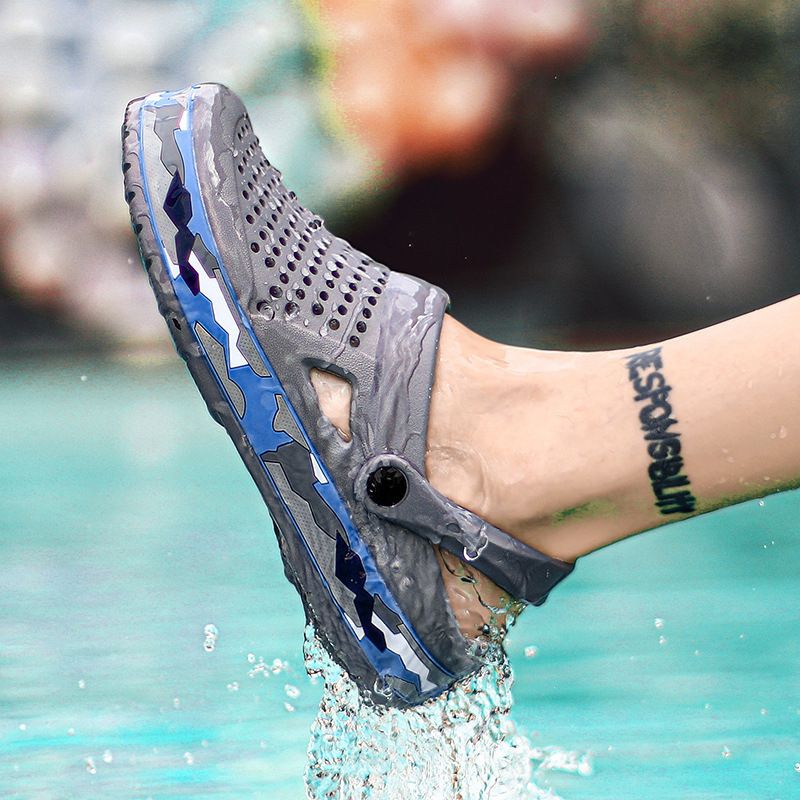 Men's Beach Shoes Outdoor EVA Hole Sandals-Gray