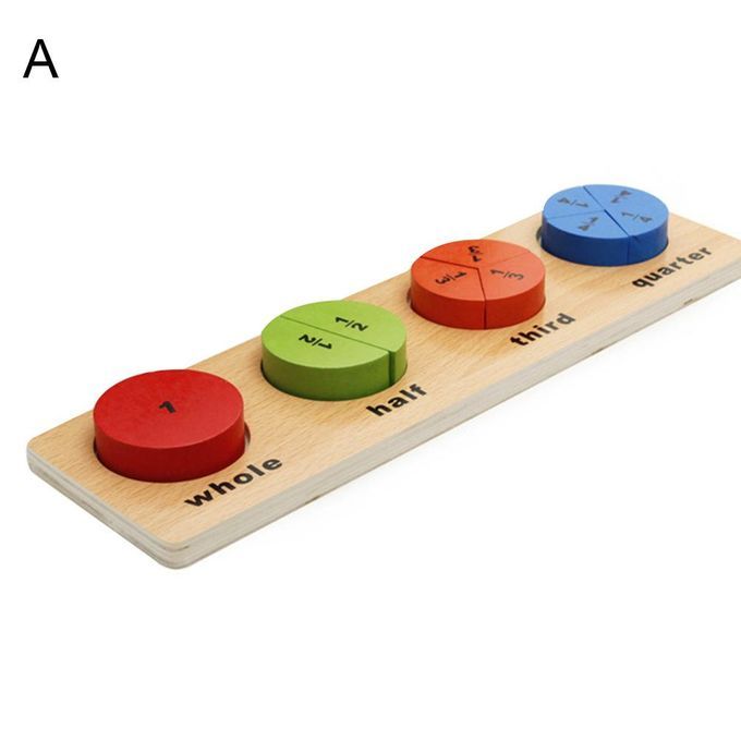 Wooden Geometric Math Fraction Puzzle Pairing Stacker Game-