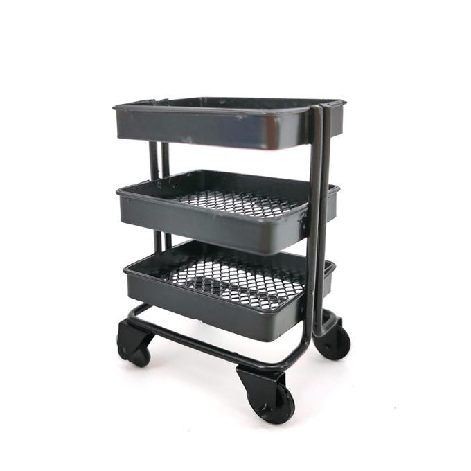 Iron 3 Tier Trolley Storage Rack DIY Doll House-Black