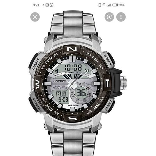 Analog + Digital Sports Watch  -Silver/Black