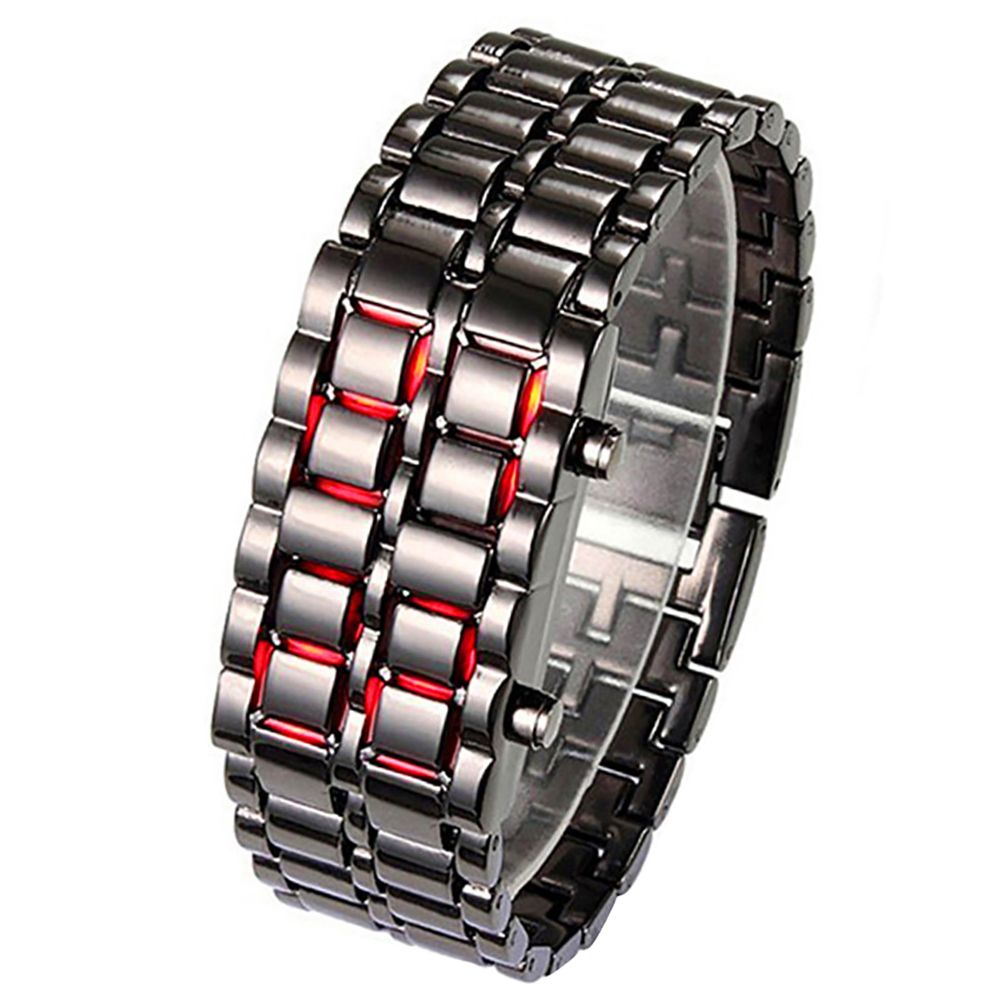 Fashion LED Digital Alloy Men Women Wrist Watch-Black+Red