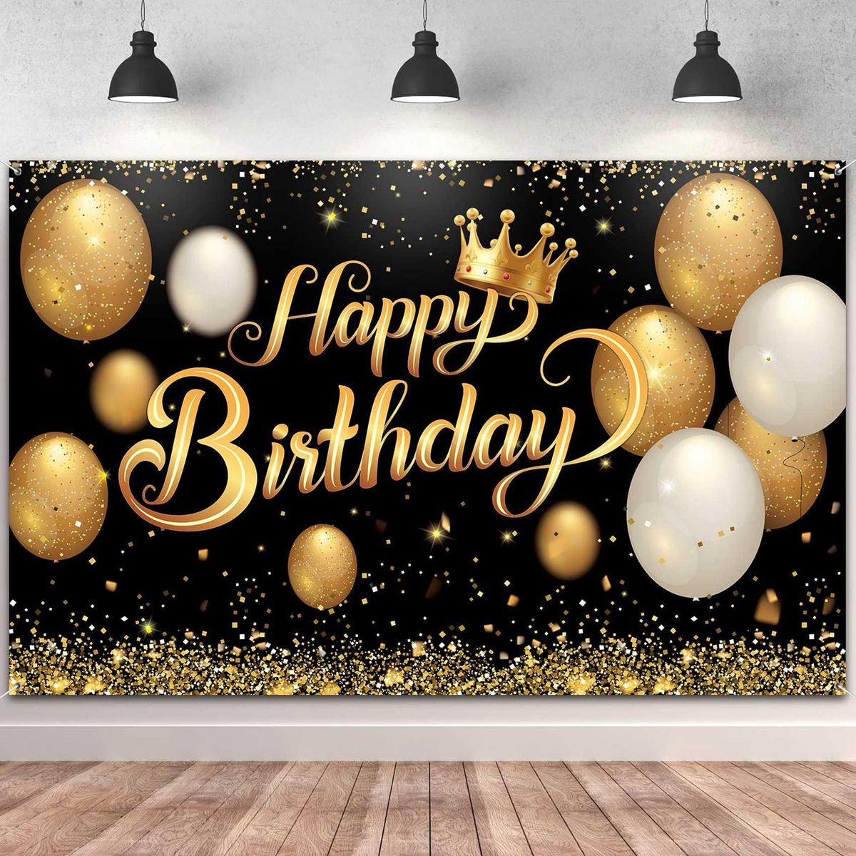 Happy Birthday Banner Decorations Large Birthday Black Gold