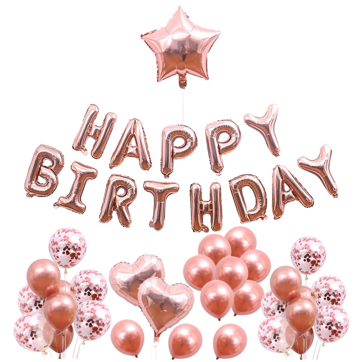 50PCS Rose Gold Birthday Party Decorations Set Boys Girls Women Birthday Party Supplies Happy Birthday Sequin Heart Balloons for Baby Birthday Party Decorations
