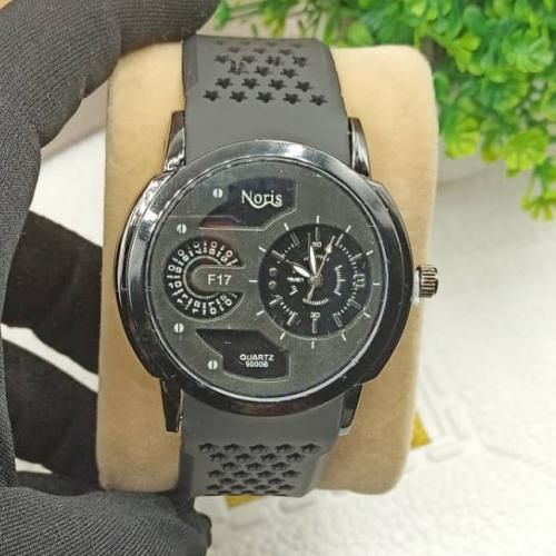 Men's Double Face Design Quarts Rubber Wristwatch