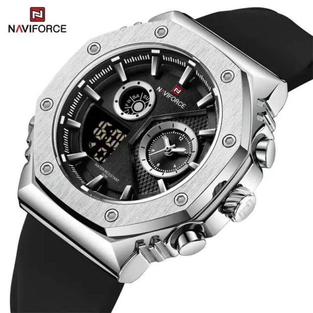 Chronograph Rubber Strap Luminous Black Wrist Watch
