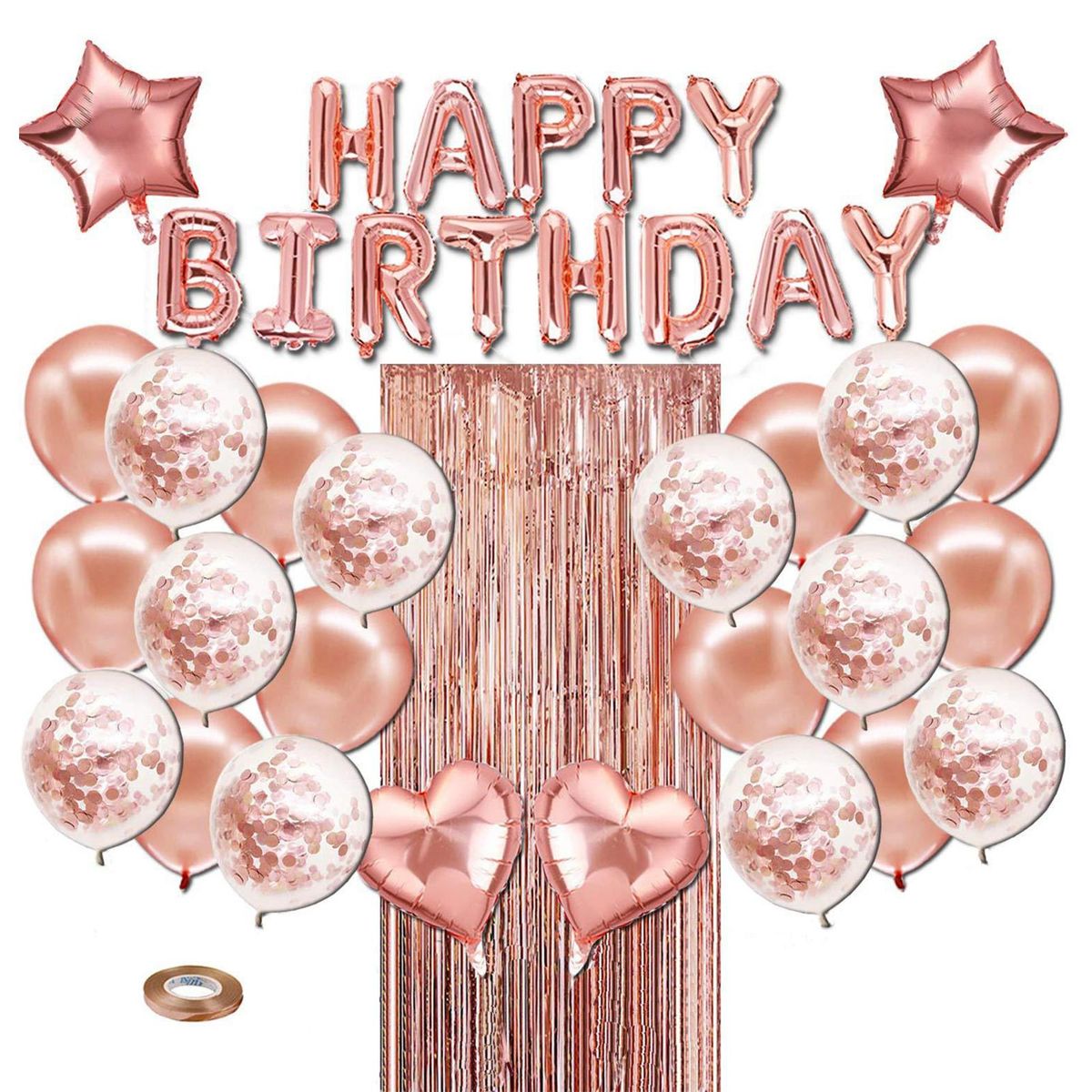 Rose Gold Birthday Party Decorations Set Girls Women Baby Birthday Party Supplies Happy Birthday Balloons  Curtains for Baby Birthday Party Decorations