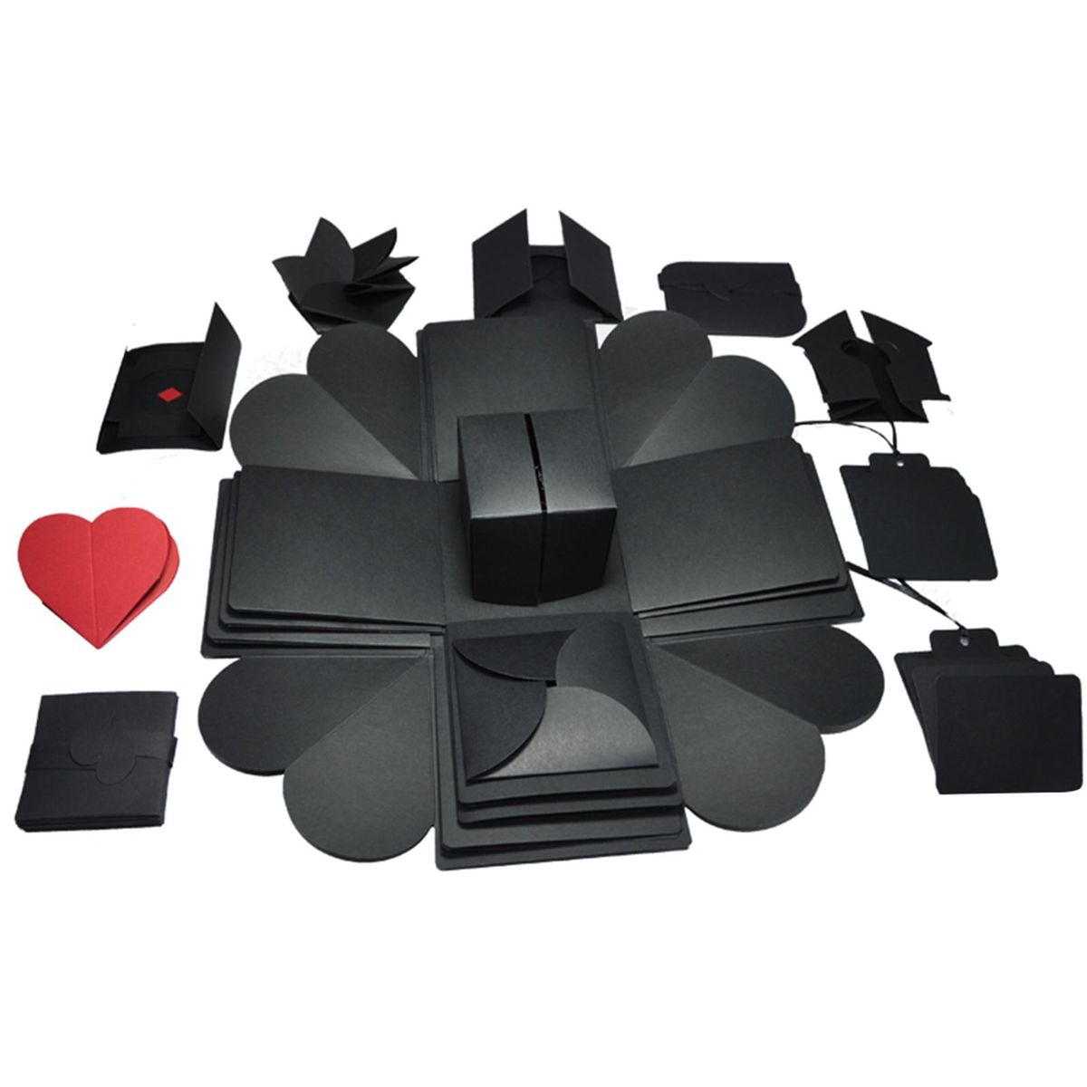 DIY Explosion Box Handmade Memory Scrapbook Photo Album Surprise Gift for Birthday Valentine's Day Wedding Engagement Anniversary--Black