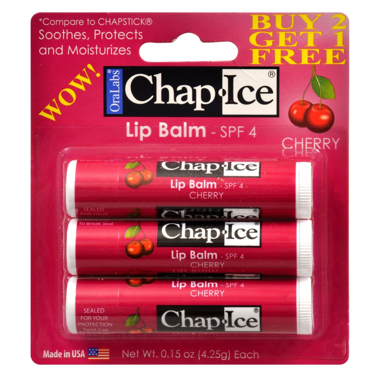 Chap-Ice SPF 4 Premium Lip Balm, Original , 3 Pack