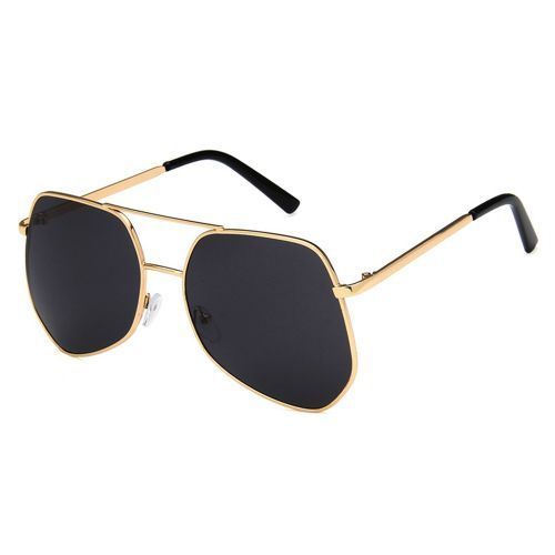 Metal Gold Big Frame Sunglasses Polygonal Reflective Grey Lens