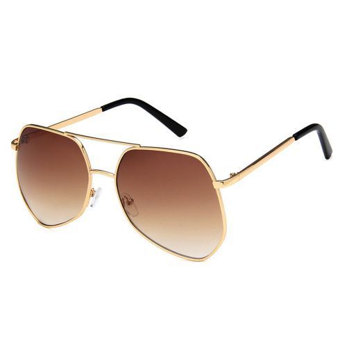 Metal Brown Big Frame Sunglasses Polygonal Reflective Brown Lens