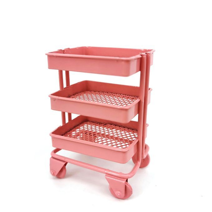 Iron 3 Tier Trolley Storage Rack DIY Doll House Kitchen-Pink
