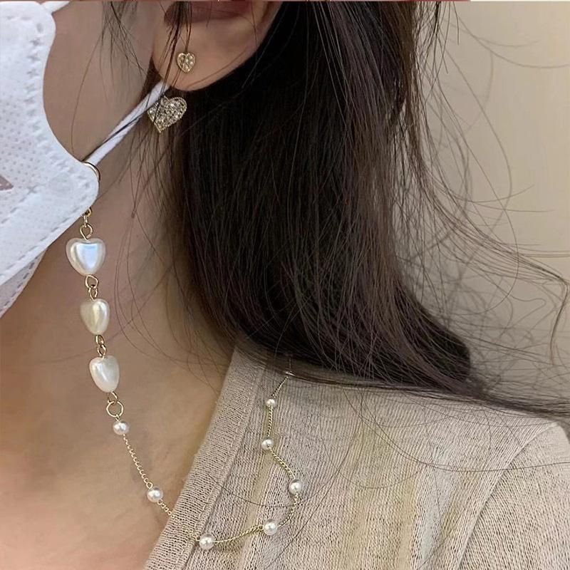 Mask Chain Glasses Chain Mask Rope Love Heart Mask Chain Pearl Chain Vintage Metal Sunglasses Hangs Mask Lanyards Strap