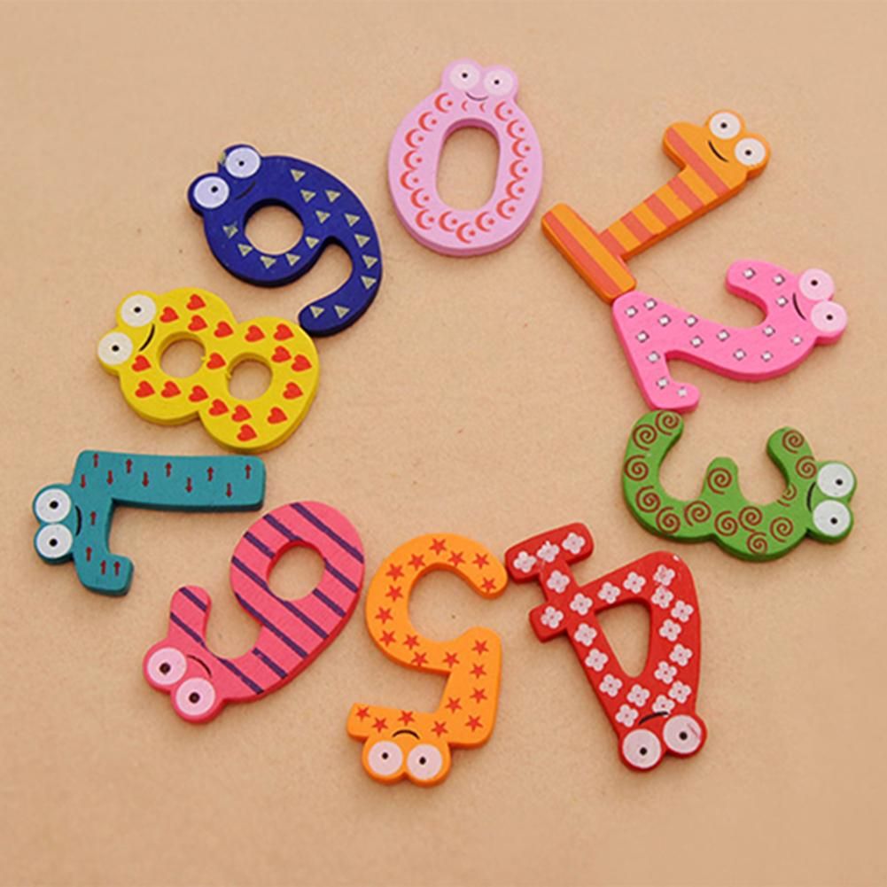 10Pcs Cute Wooden Fridge Magnet Number 0-9 Kids Colorful-