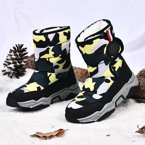 Children's Outdoor Snow Boots Plush Lining Warm Non-slip Boots-Black Yellow