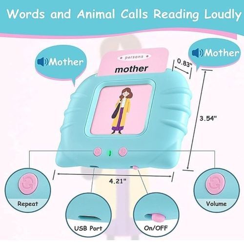 Cute Cartoon Cat Preschool Learning Toys Kids Safety Material Audible Flash Cards Early Educational Machine Children's Day Gift(Blue)