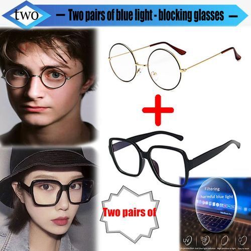 Two Pairs Of Blue - Blocking Glasses - Black Round And Square