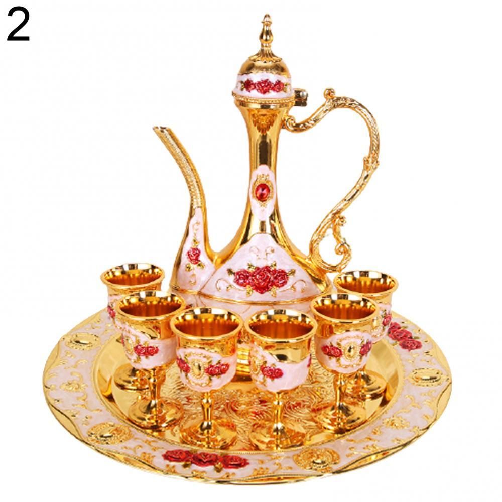 8Pcs/Set European Vintage Metal Wine Cup Kettle Tray Kit