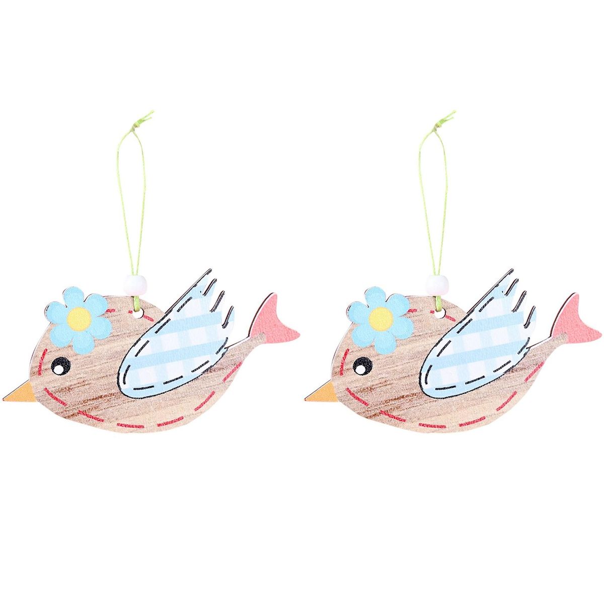 2 Pcs Wooden Easter Pendant, Little Bird Crafts Hanging Orna