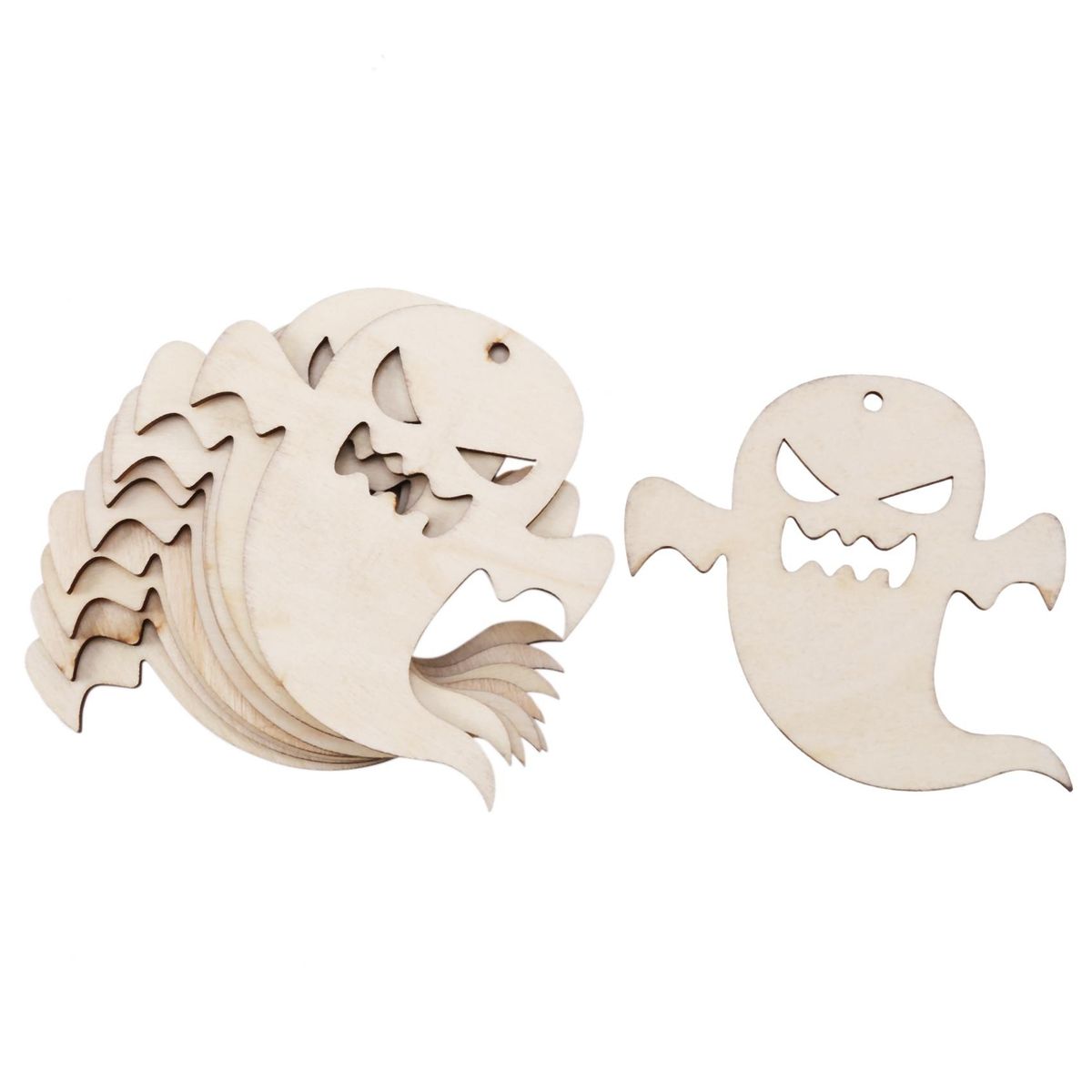 10pcs Wooden Embellishments Snicker Ghost Pattern Pendant