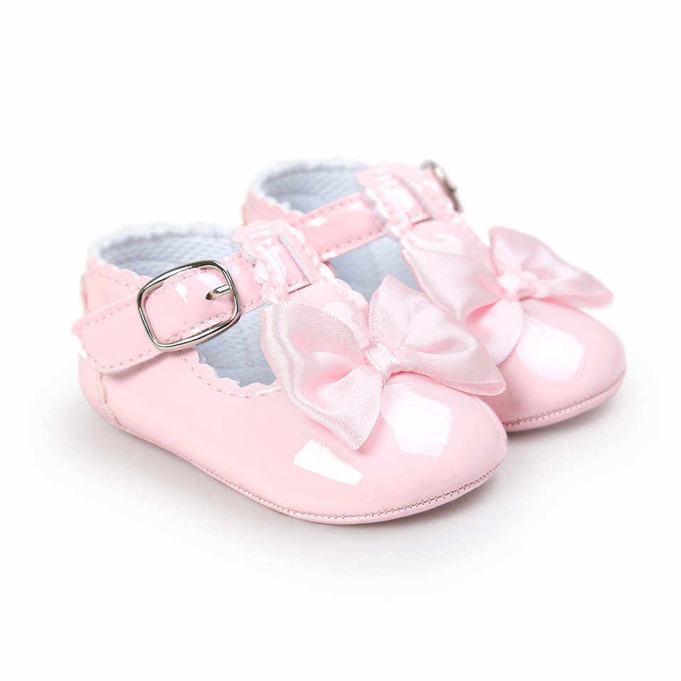 Newborn Baby Girls Party T-Bar Bowknot Shoes - Pink