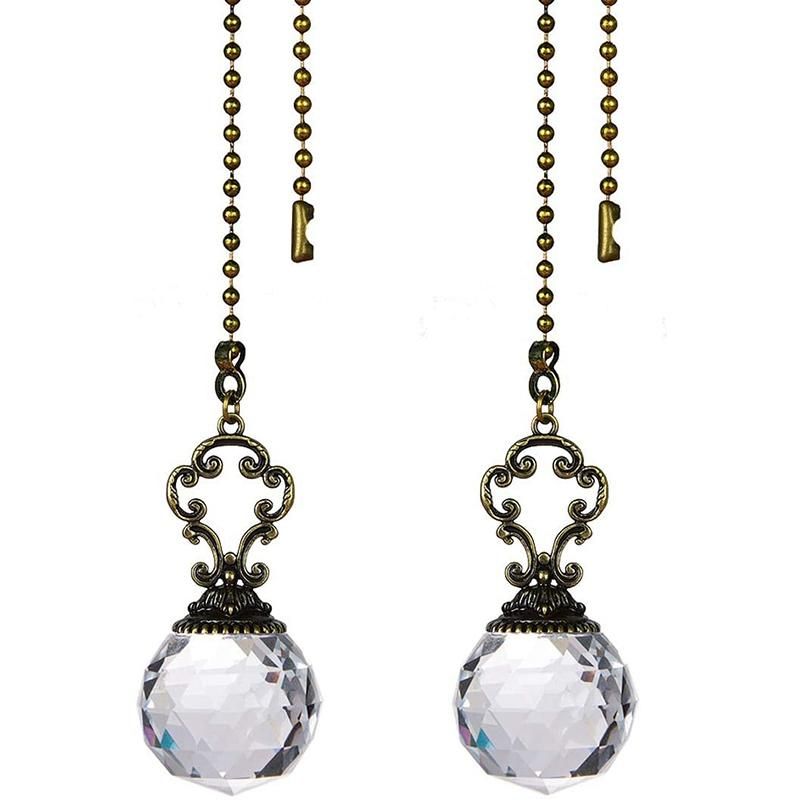2 Vintage-Style Clear Fan Pull Ceiling Fan Chain Pulls Crystal Ball