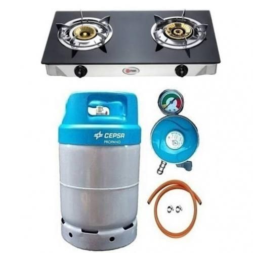 12.5kg Cylinder,Glass Top Double Burner+Regulator+ Hose+Clip