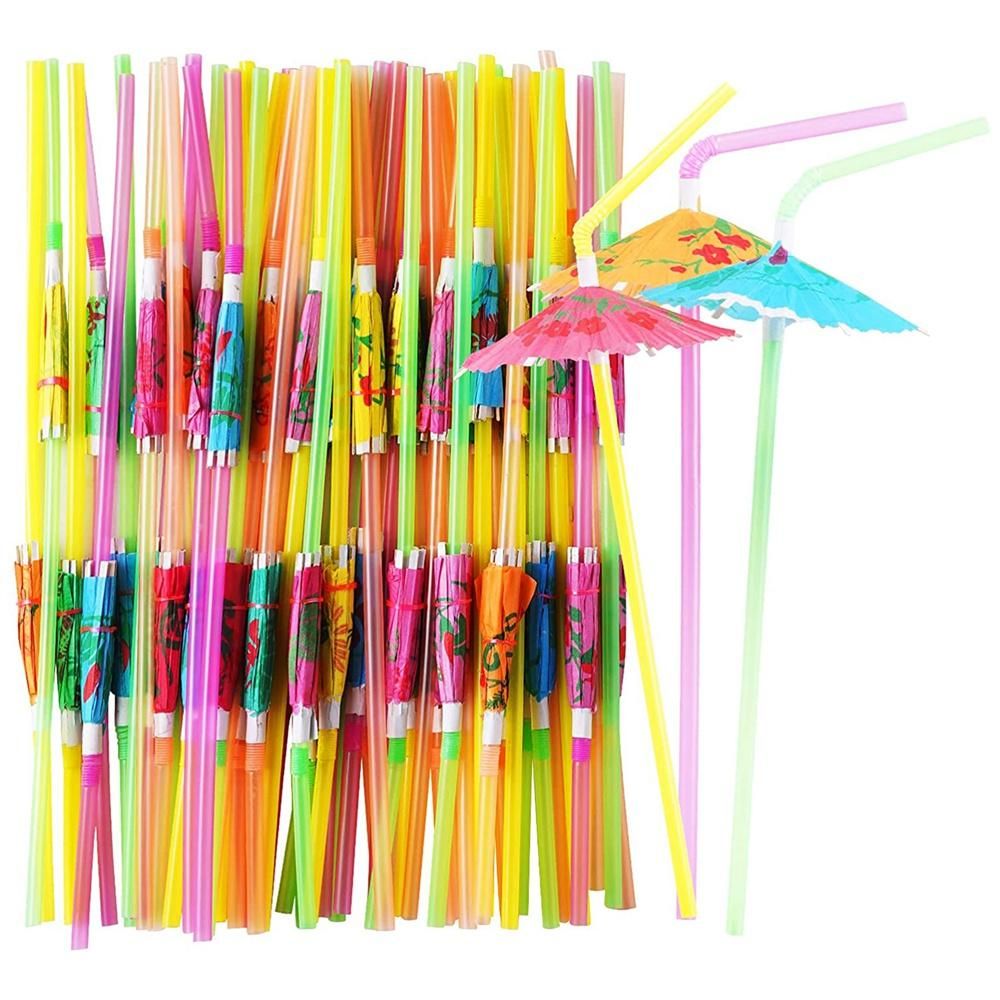 150 Pcs Umbrella Colourful Drinking Straws for Cocktail