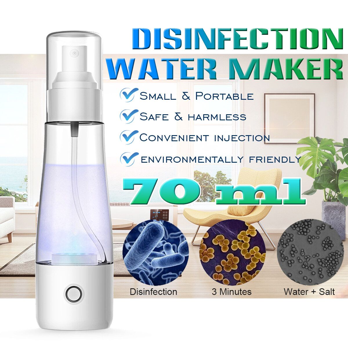 70ml Portable Hypochlorous Acid Water Making Machine Disinfection Water Maker