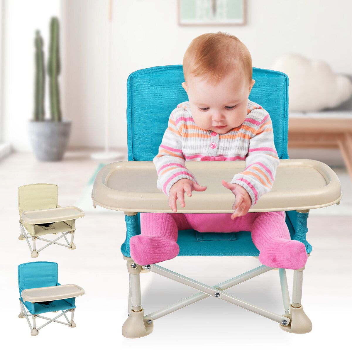 Foldable Baby Feeding High Chair Dining Booster Table Seat Highchair With Tray Blue