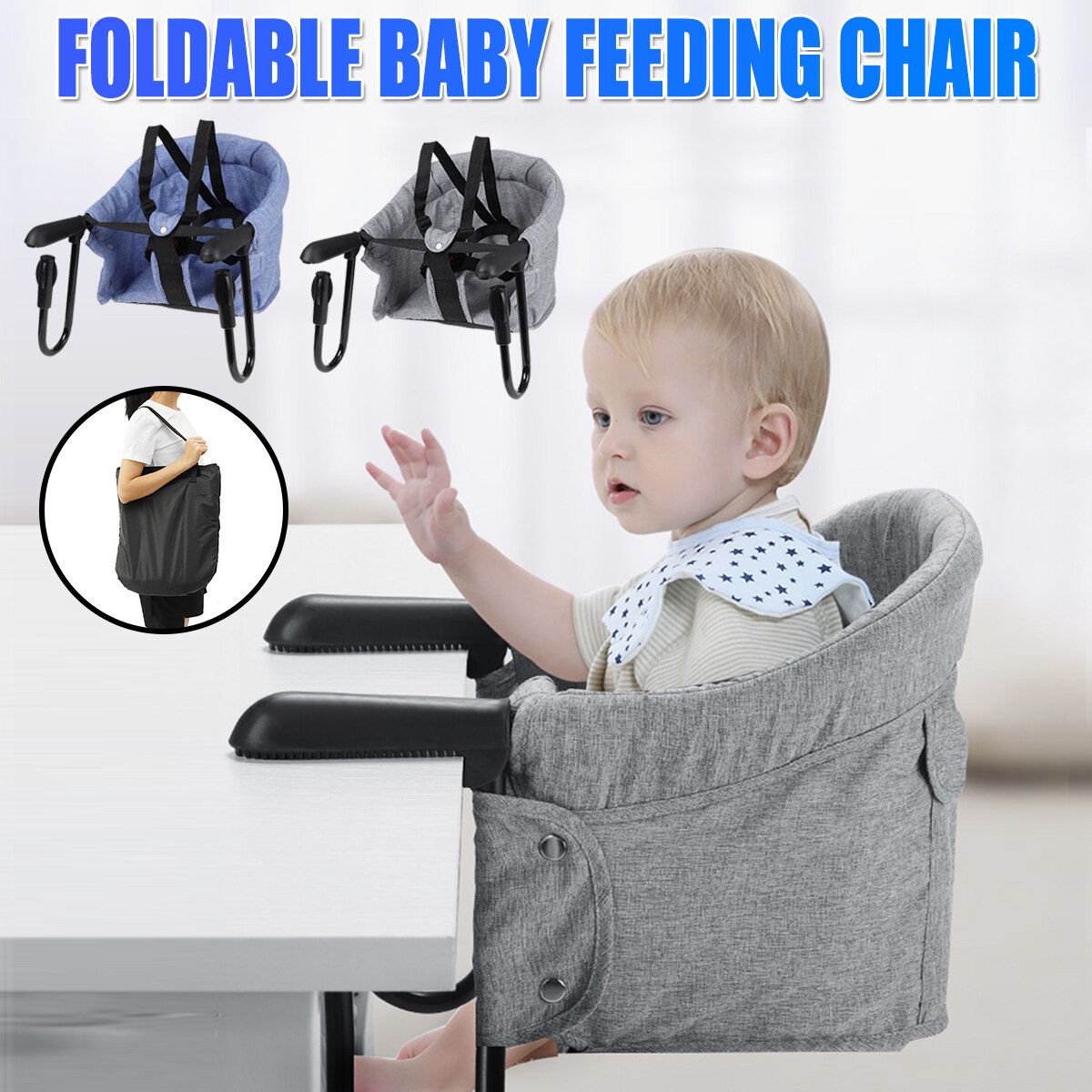 Safe Infant Baby High Chair Kid Padded Foldable Lightweight Portable Grey