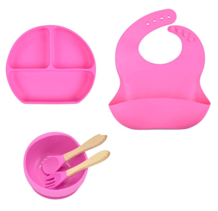 Suction Baby Section Plate, Bowl, Bib, Spoon, ForkSET