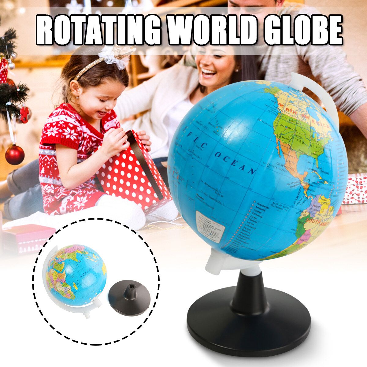 8.5cm 3inch Stand Rotating World Globe Map Kids Toy School Student Educational Gift