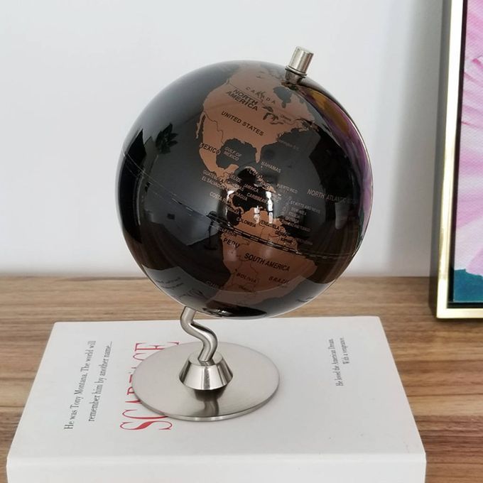 55 Inch Small Black Golden Illuminated World Globe Alloy Desktop