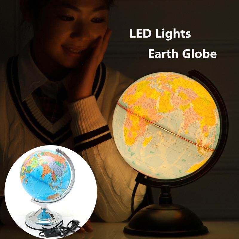 World Globe Map With Rotate Stand LED Night Light Lamp Desk Educational Gift