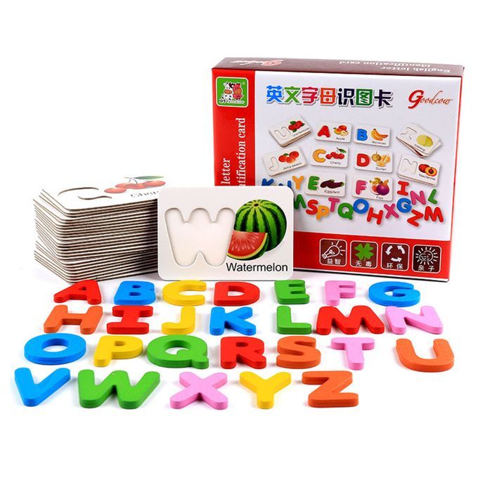 Wooden Letter Puzzle Matching Game Alphabet Flash Cards
